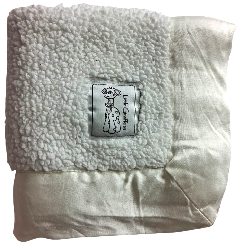 Little Giraffe Beige White Baby Security Blanket Lovey Satin Trim 13" Sherpa